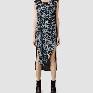 All Saints Riviera Leo Silk dress  animal print black, blue and gray siz…